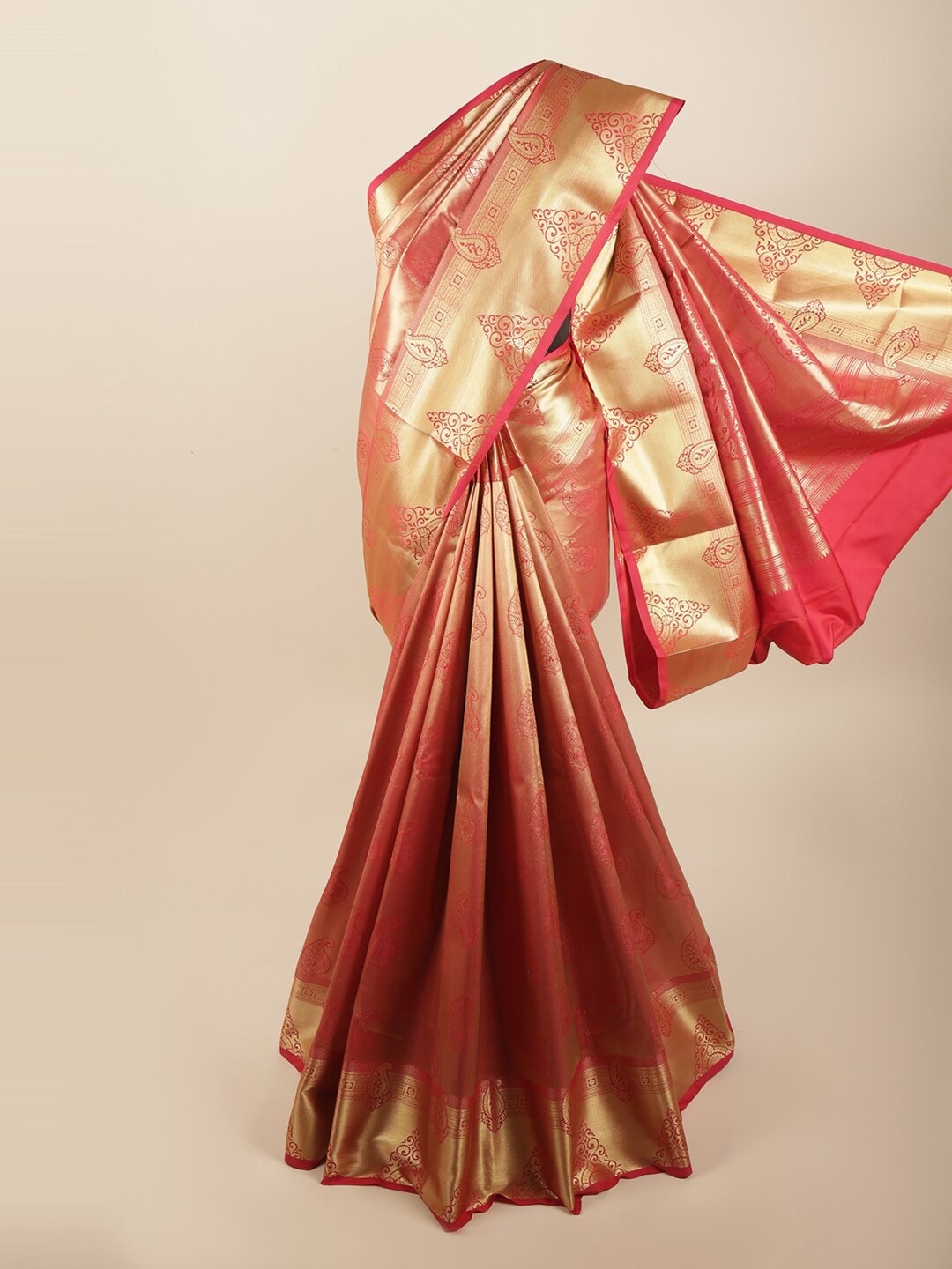 

Pothys Pink & Gold-Toned Ethnic Motifs Zari Art Silk Saree