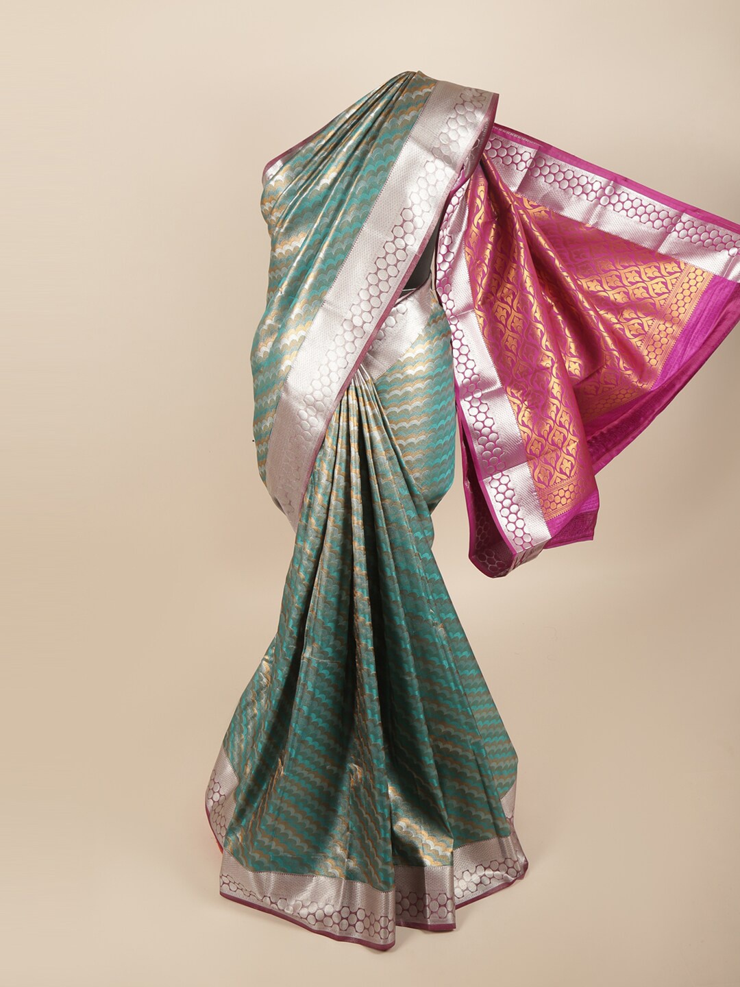 

Pothys Blue & Pink Zari Art Silk Saree