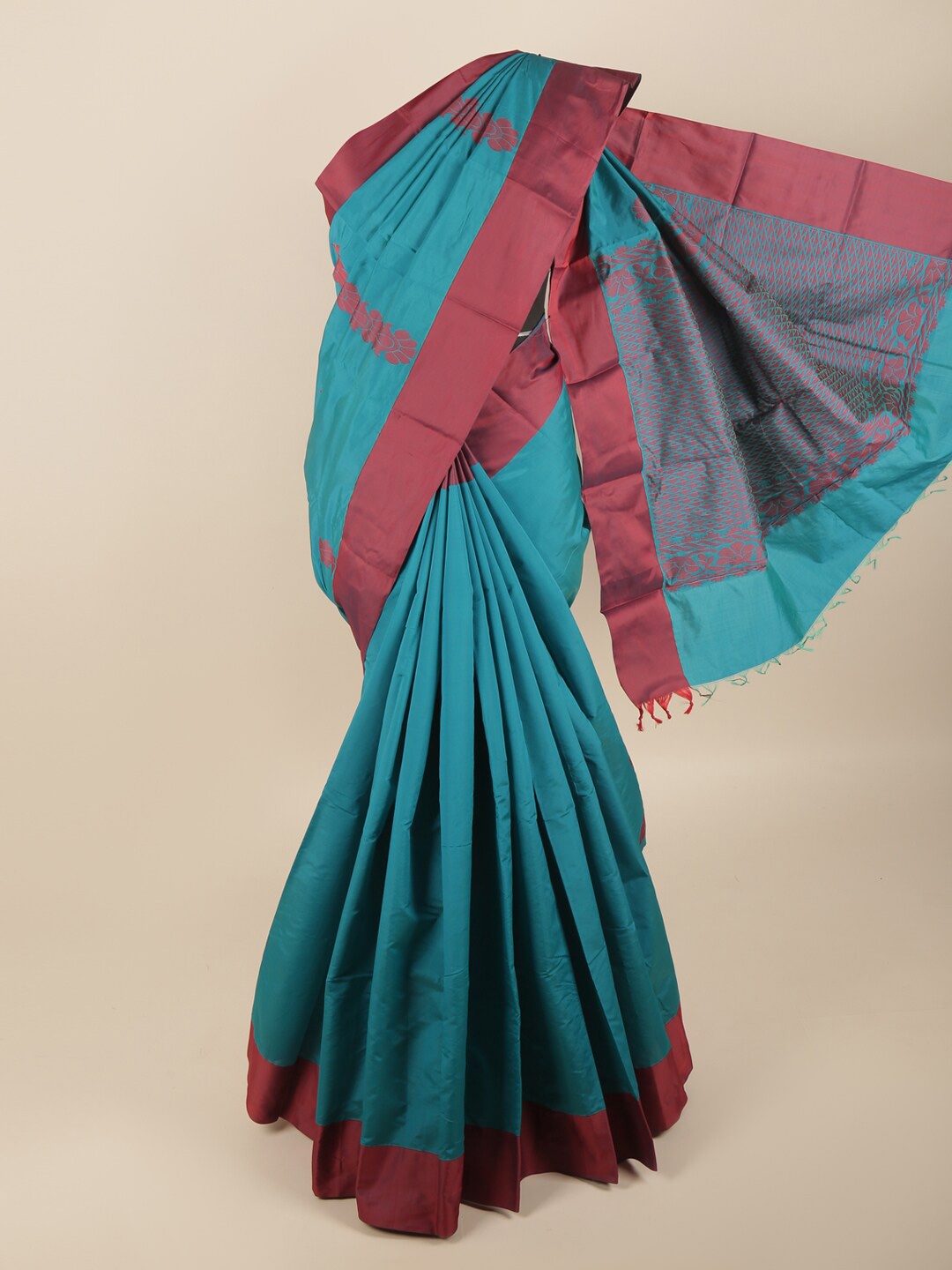 

Pothys Blue & Maroon Woven Design Silk Cotton Saree