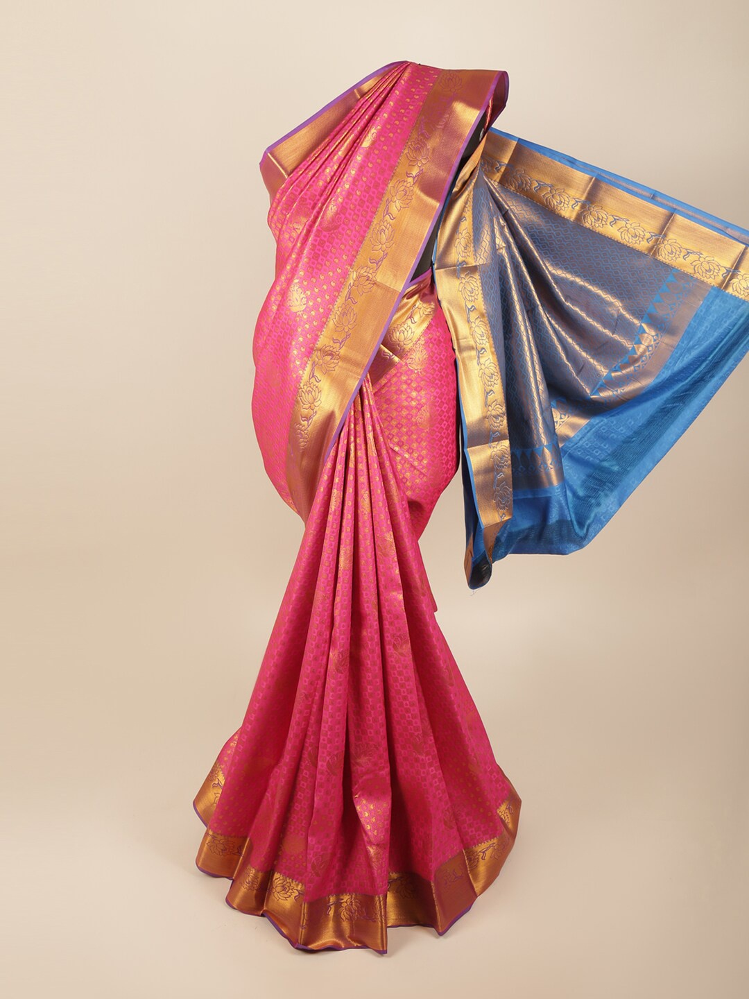 

Pothys Pink & Blue Woven Design Art Silk Saree