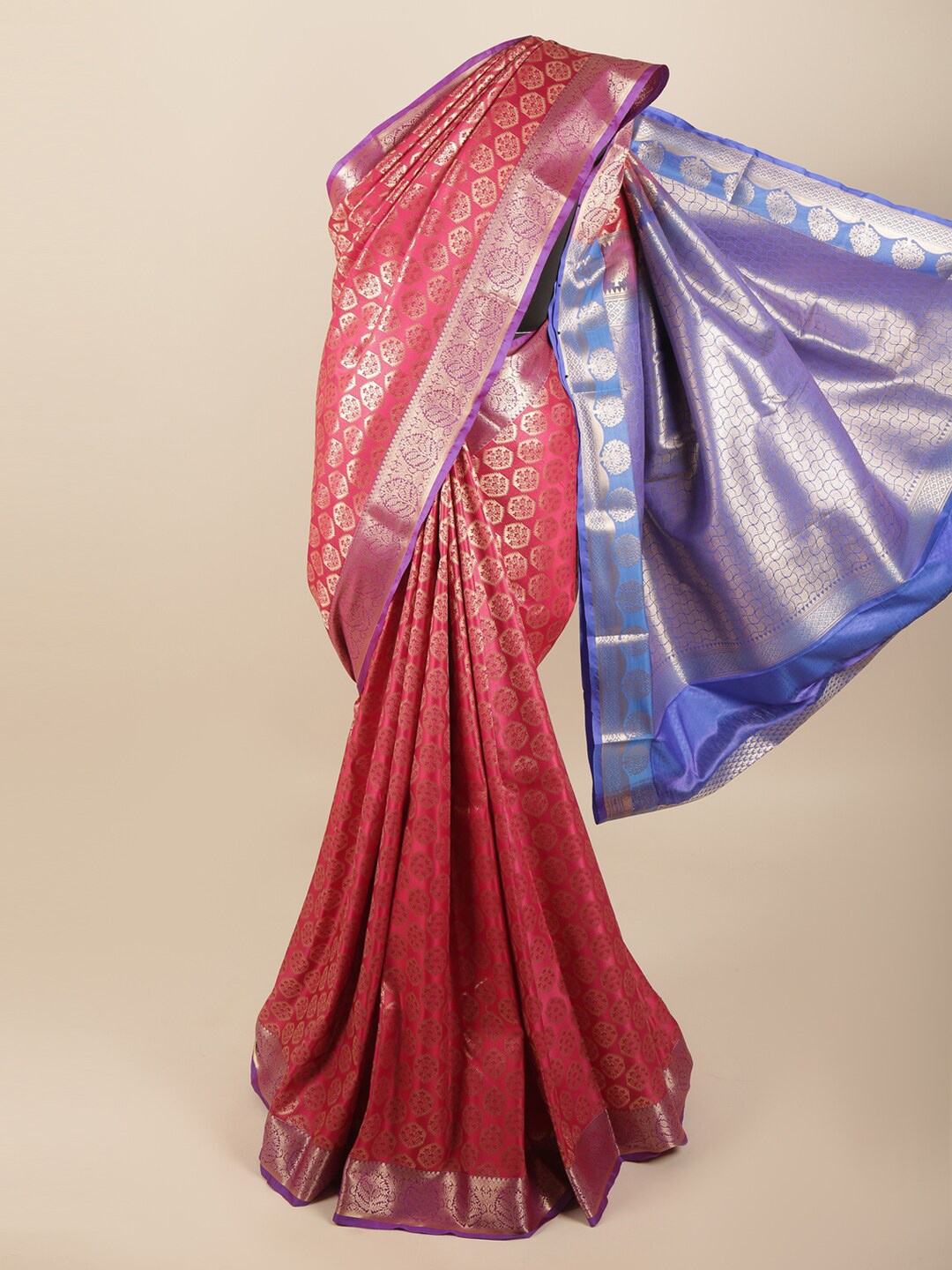 

Pothys Pink & Blue Woven Design Art Silk Saree