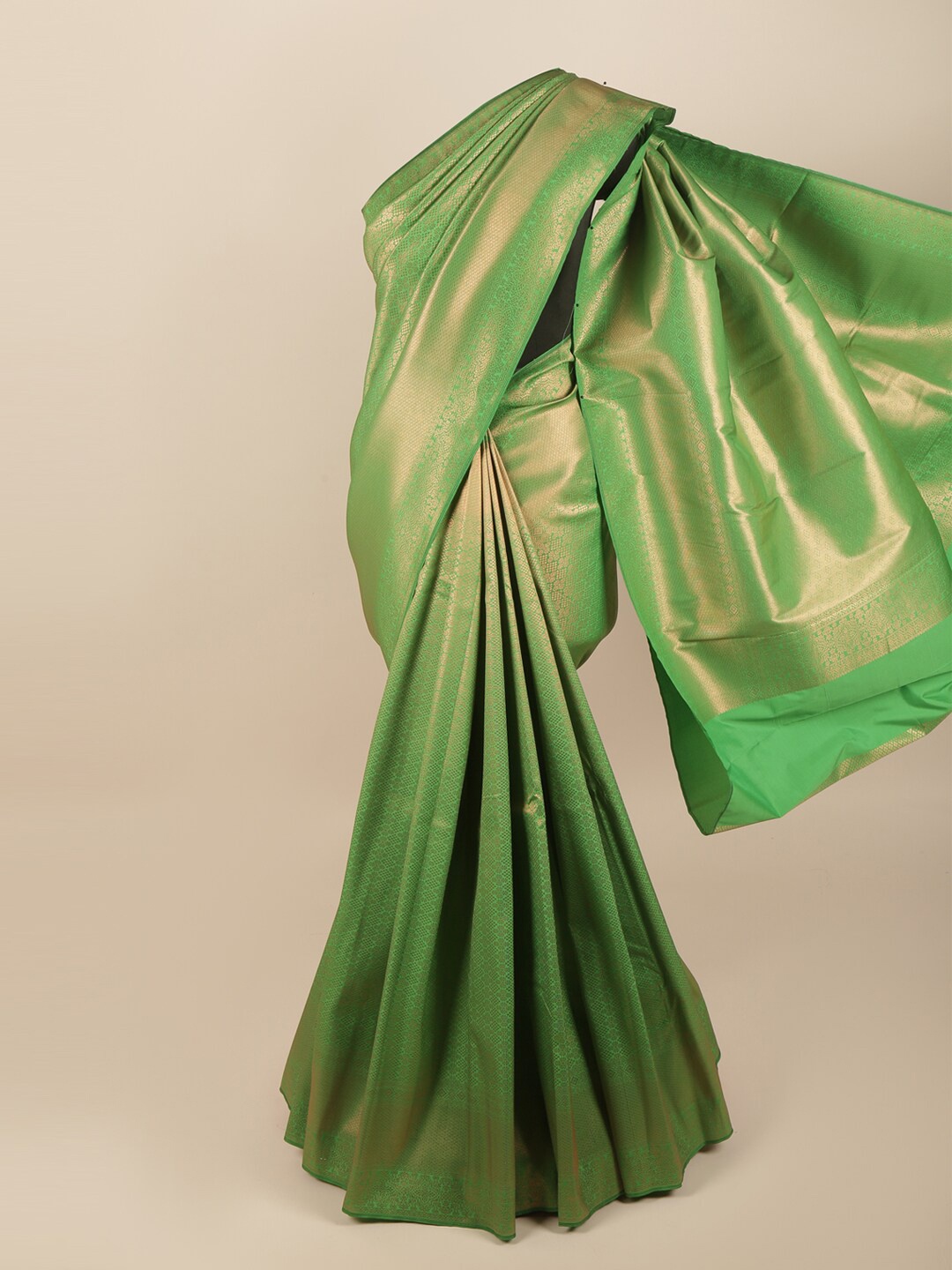 

Pothys Green & Gold-Toned Ethnic Motifs Zari Art Silk Saree