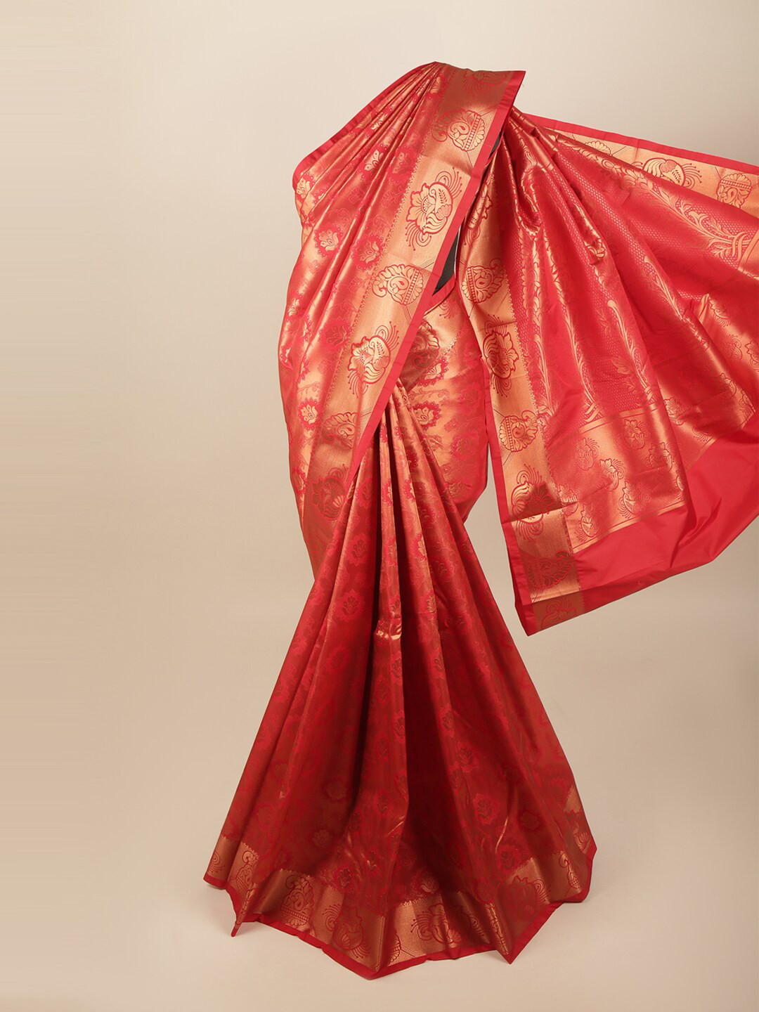 

Pothys Red & Gold-Toned Floral Art Silk Saree