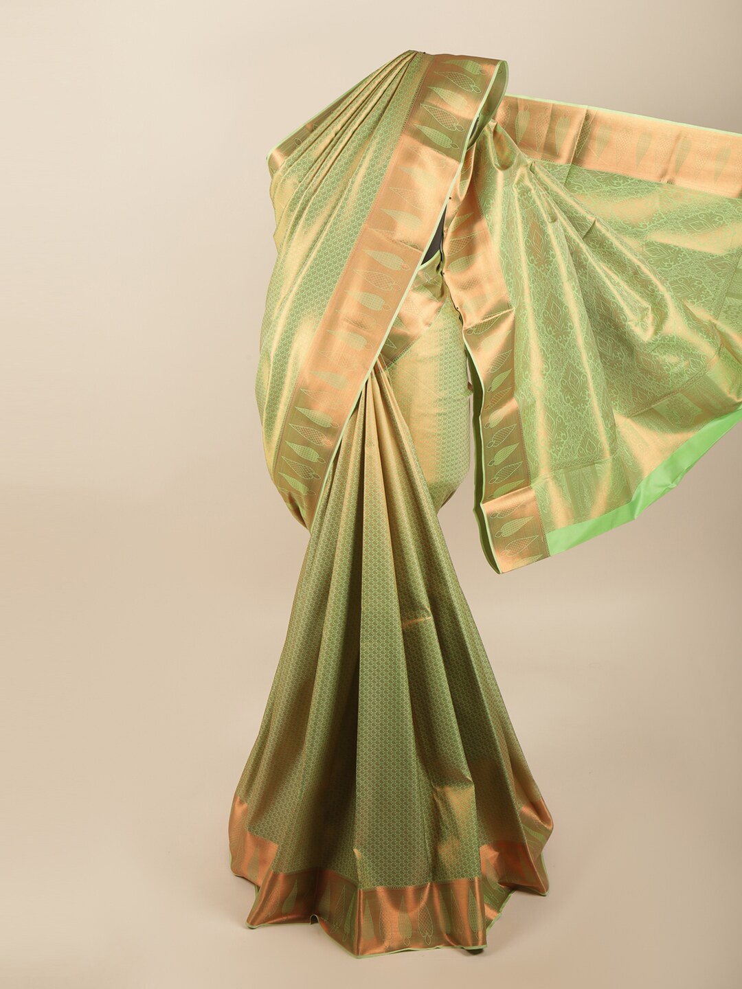 

Pothys Green & Gold-Toned Woven Design Art Silk Saree