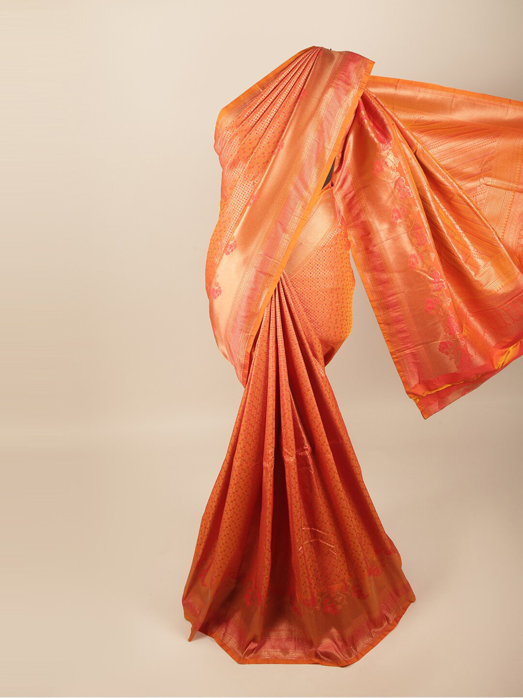 

Pothys Orange & Gold-Coloured Ethnic Motifs Zari Art Silk Saree