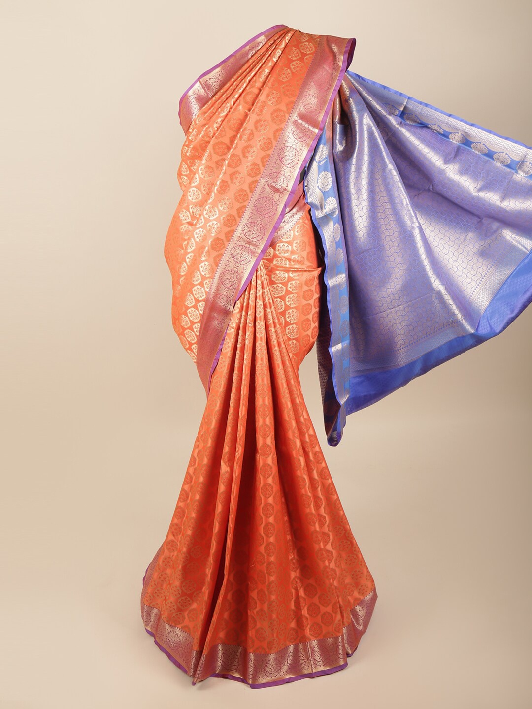 

Pothys Orange & Blue Floral Art Silk Saree