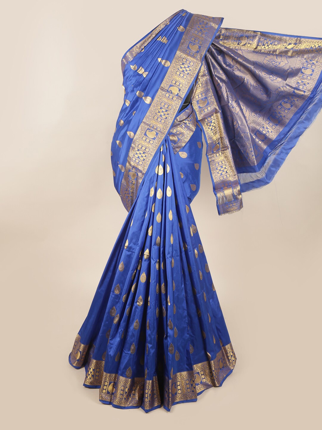 

Pothys Blue & Silver-Toned Floral Pure Silk Saree