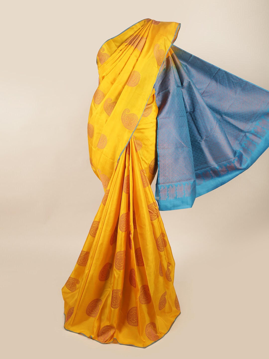 

Pothys Yellow & Blue Ethnic Motifs Pure Silk Saree