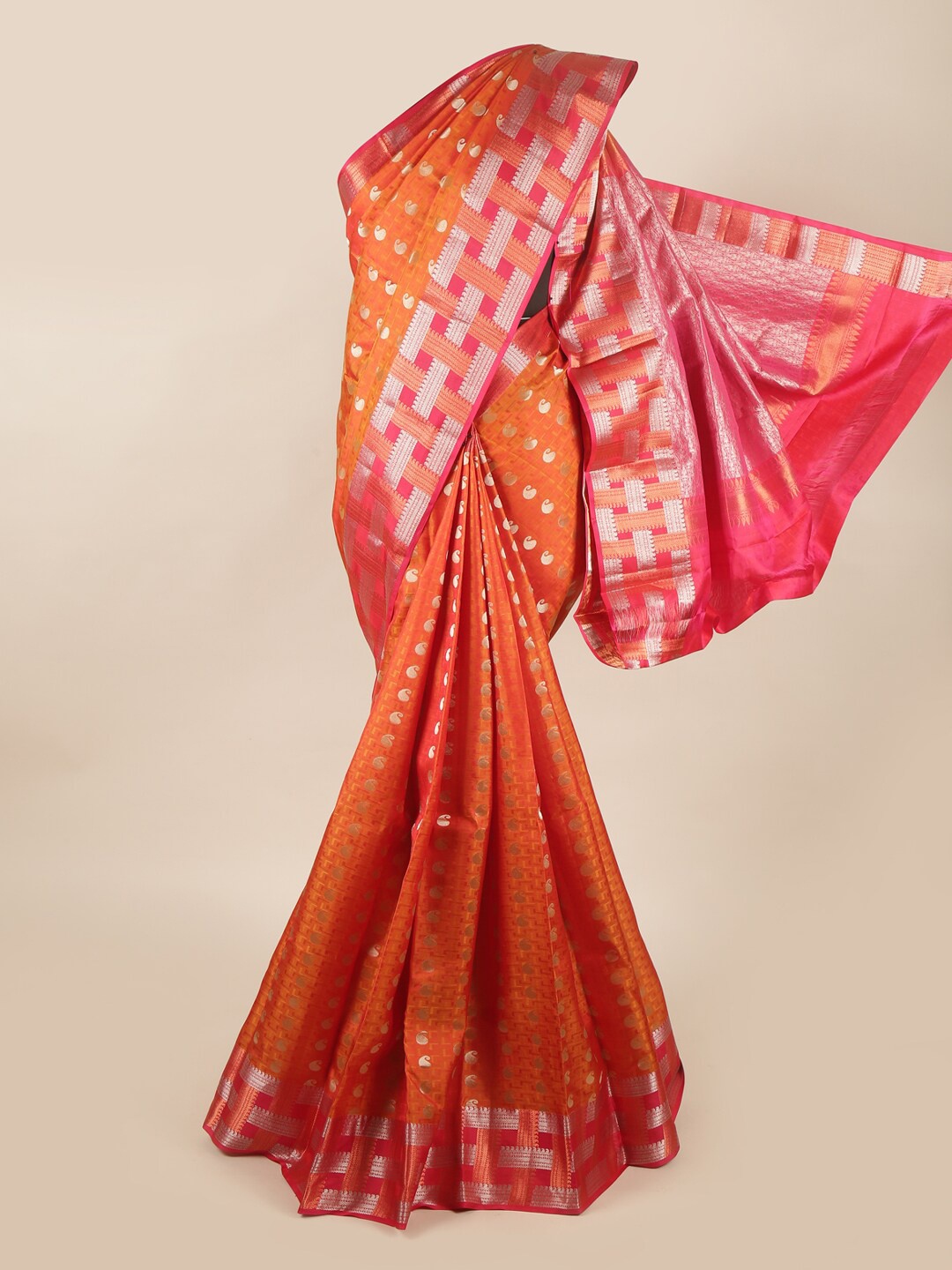 

Pothys Orange & Pink Woven Design Pure Silk Saree