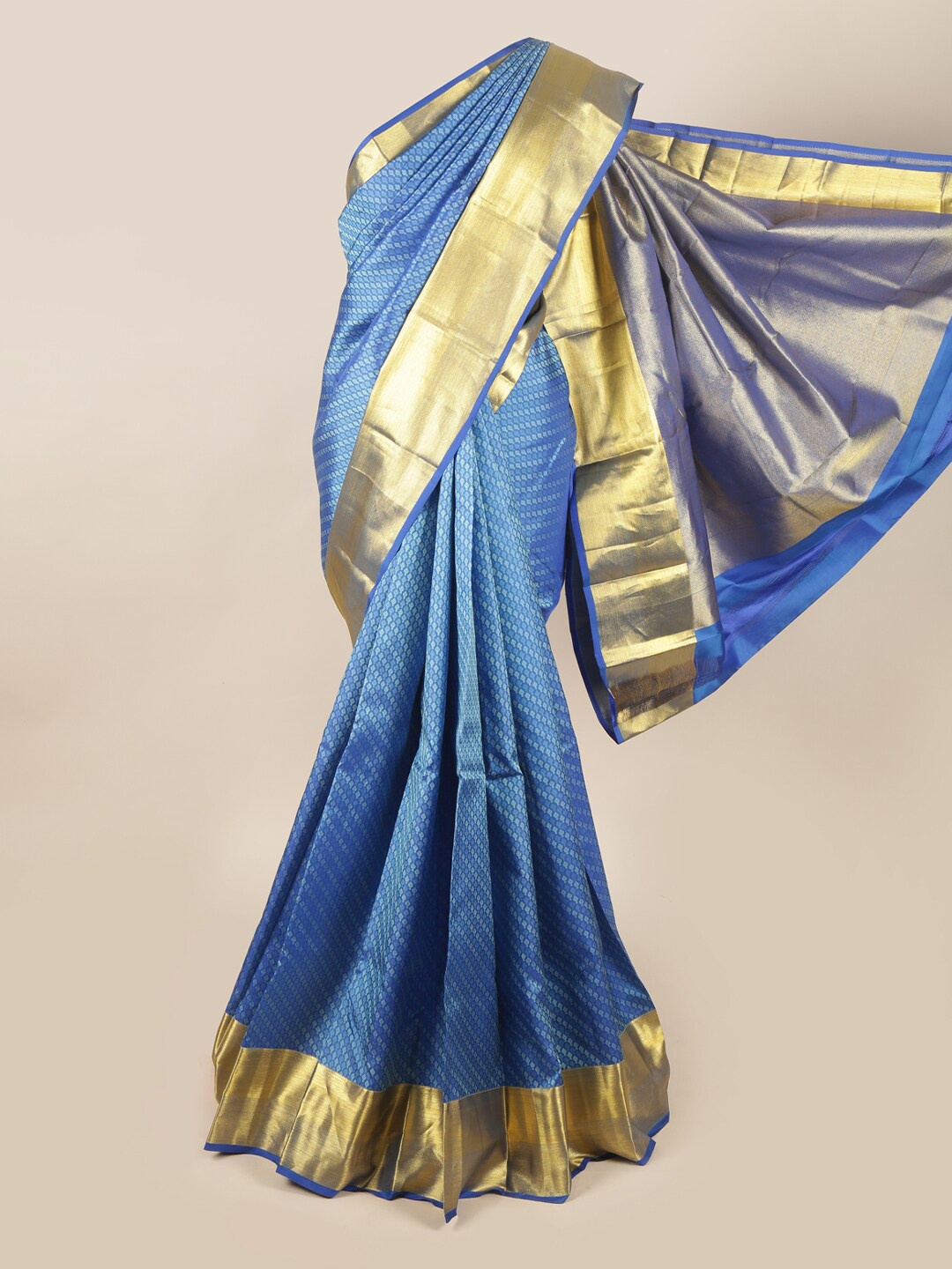 

Pothys Blue & Gold-Toned Woven Design Zari Pure Silk Saree