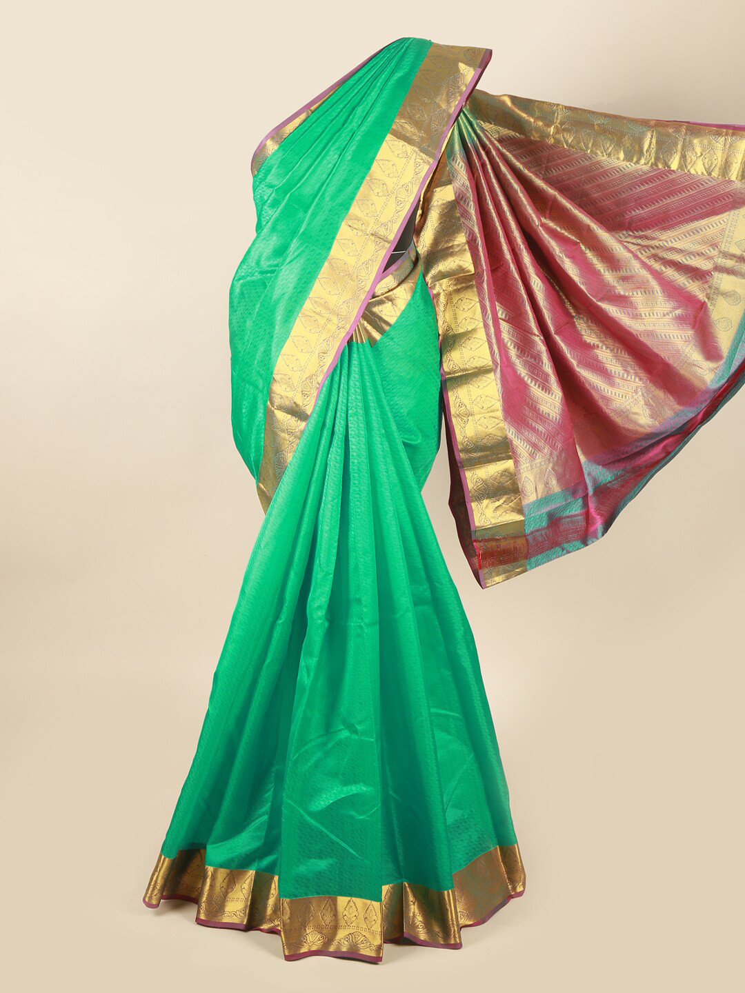 

Pothys Green & Purple Woven Design Pure Silk Saree