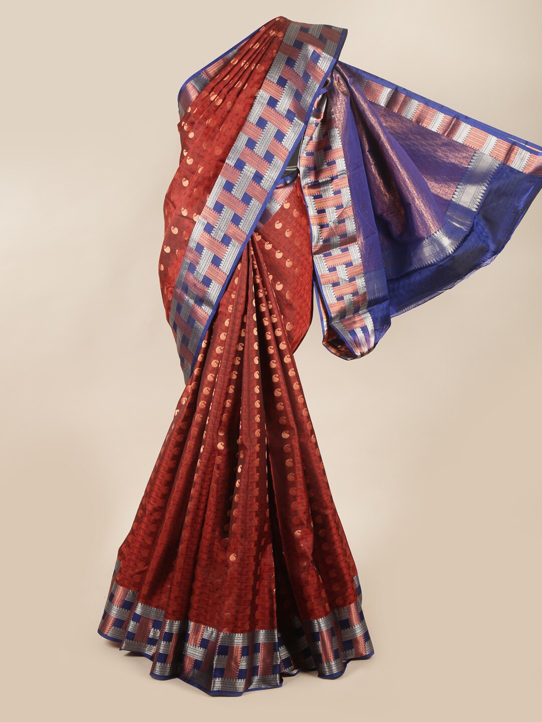 

Pothys Rust & Blue Woven Design Pure Silk Saree