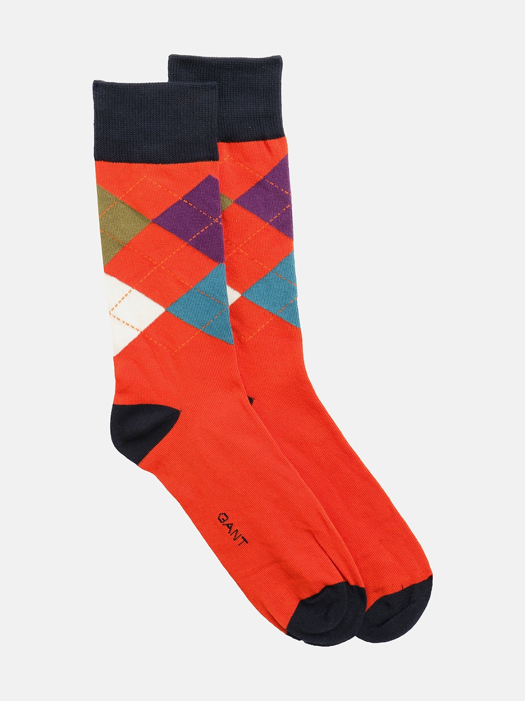 

GANT Men Orange & Black Patterned Ankle-Length Socks