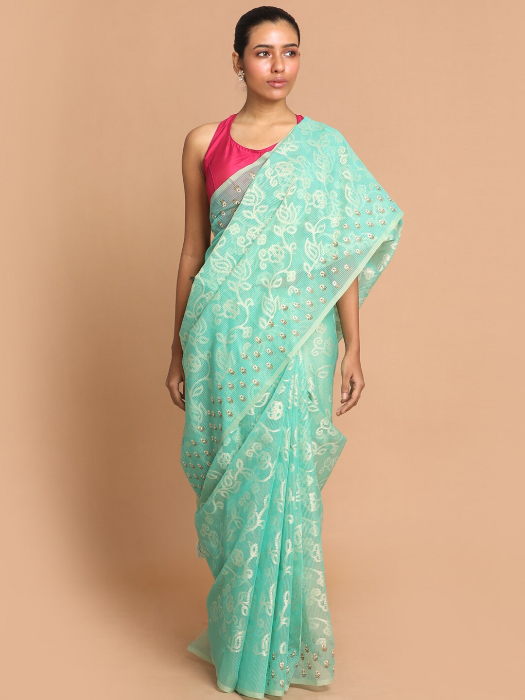 

Indethnic Green & Gold Ethnic Motifs Banarasi Saree
