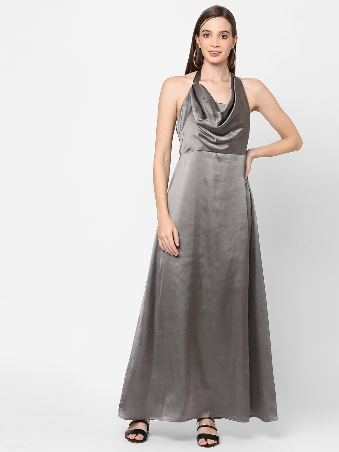 

MISH Charcoal Grey Halter Neck Satin Maxi Dress