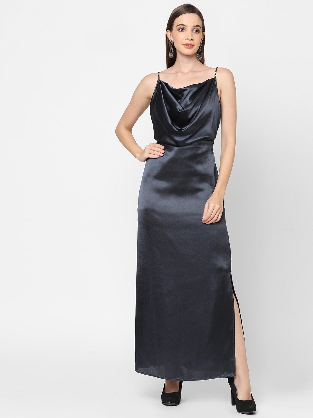 

MISH Women Steel Cowl Neck Satin Maxi Dress