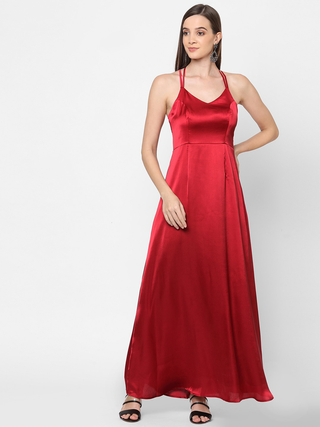 

MISH Red Halter Neck Satin Maxi Dress