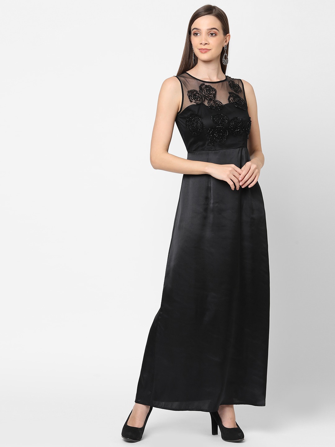 

MISH Black Embellished Georgette Maxi Dress