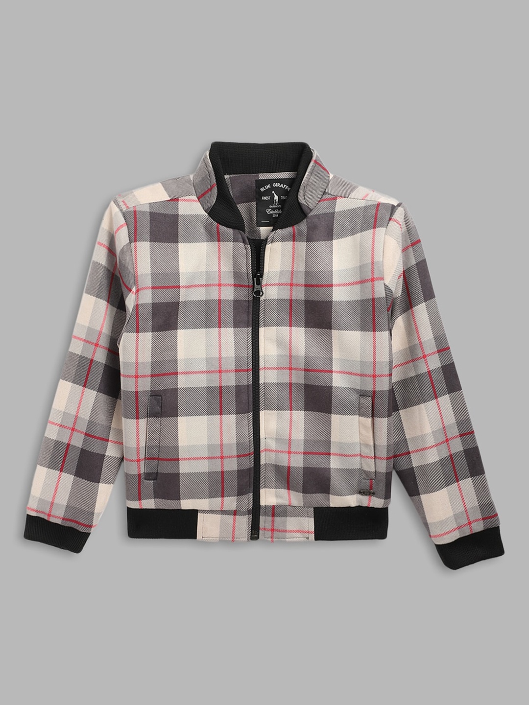 

Blue Giraffe Boys Beige & Brown Checked Bomber Jacket