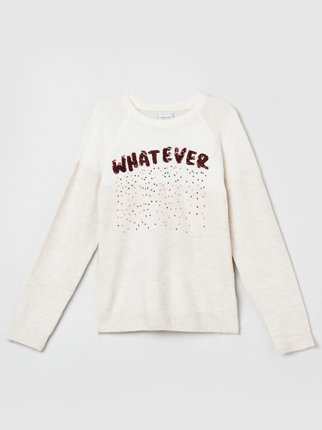 

max Girls White & Red Typography Printed Pullover