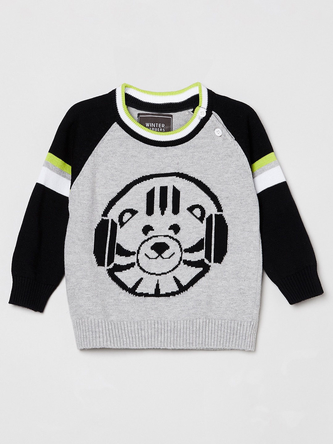 

max Boys Grey & Black Animal Printed Cotton Pullover