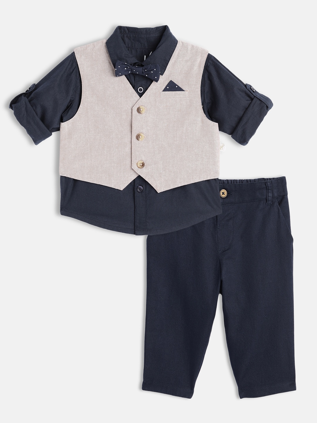 

H By Hamleys Boys Navy Blue & Beige Cotton Shirt with Trousers & Waistcoat