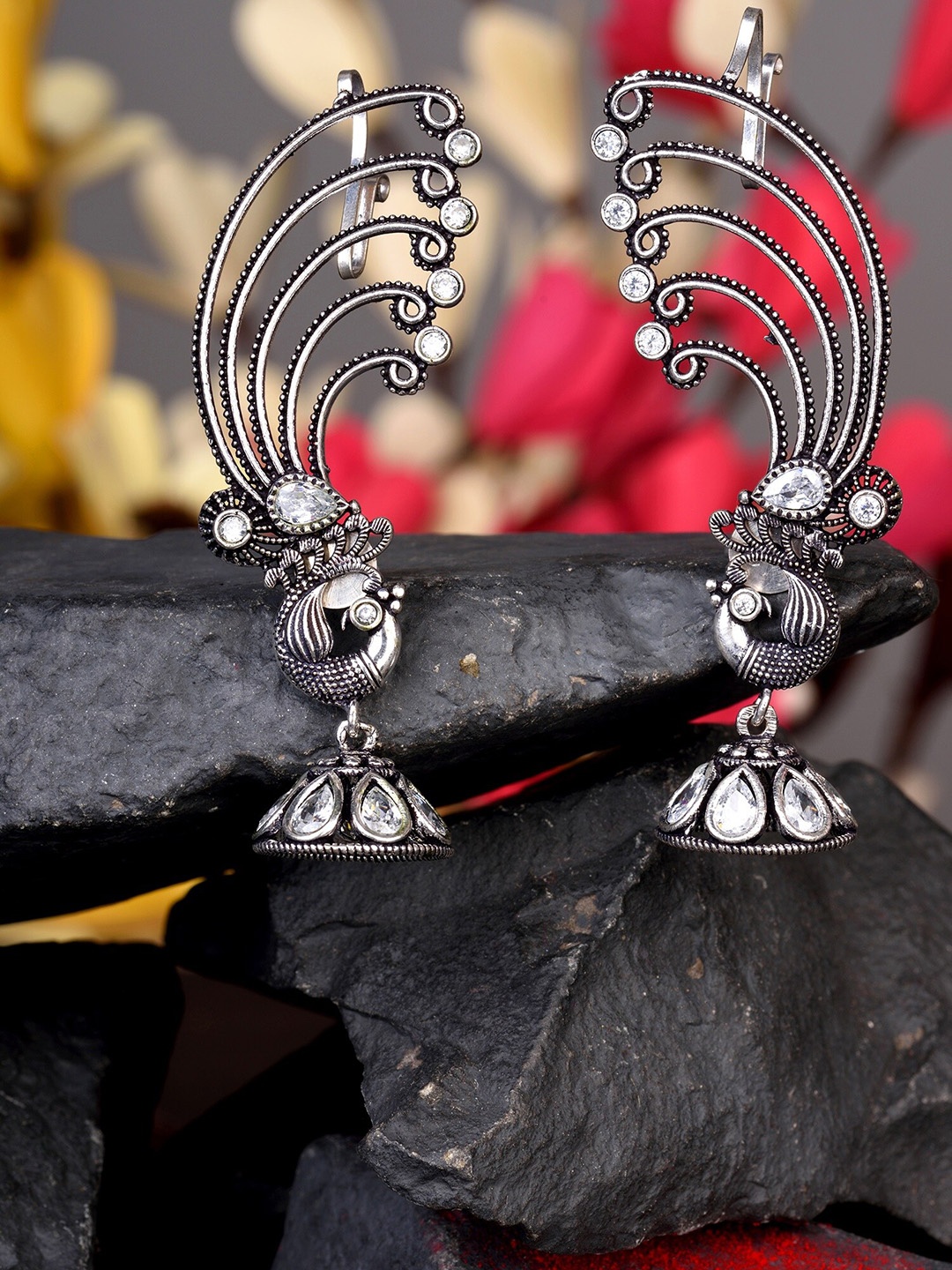 

Saraf RS Jewellery White Peacock Shaped Drop Earrings