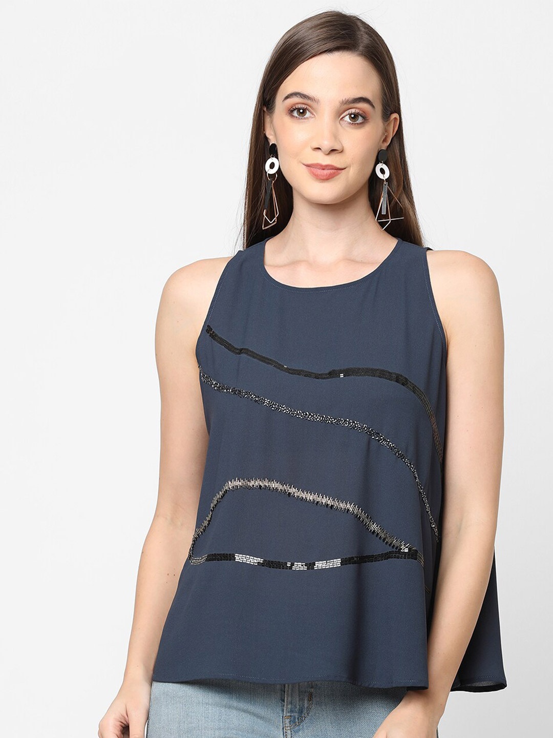 

MISH Navy Blue Georgette A-Line Top