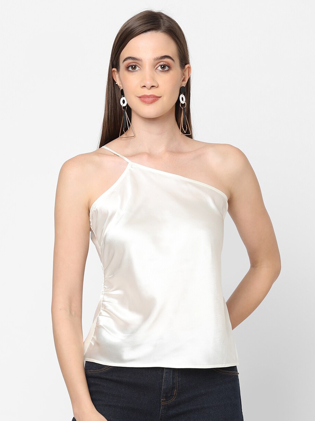 

MISH Women Off White One Shoulder Regular Top