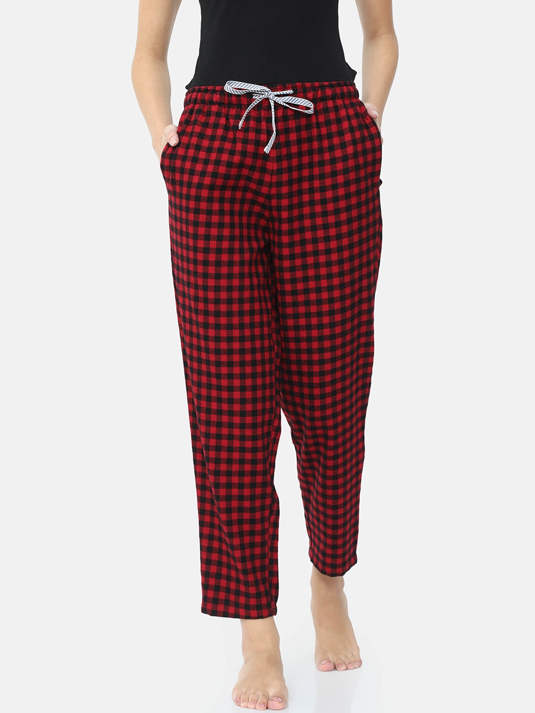 

Bareblow Women Red Checked Cotton Lounge Pants