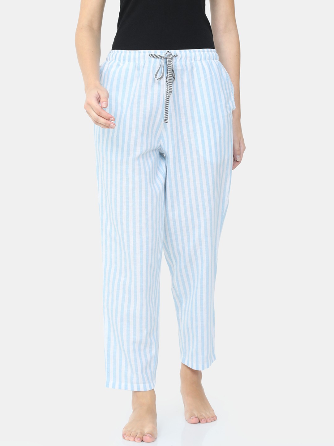 

Bareblow Women Blue & White Striped Lounge Pants