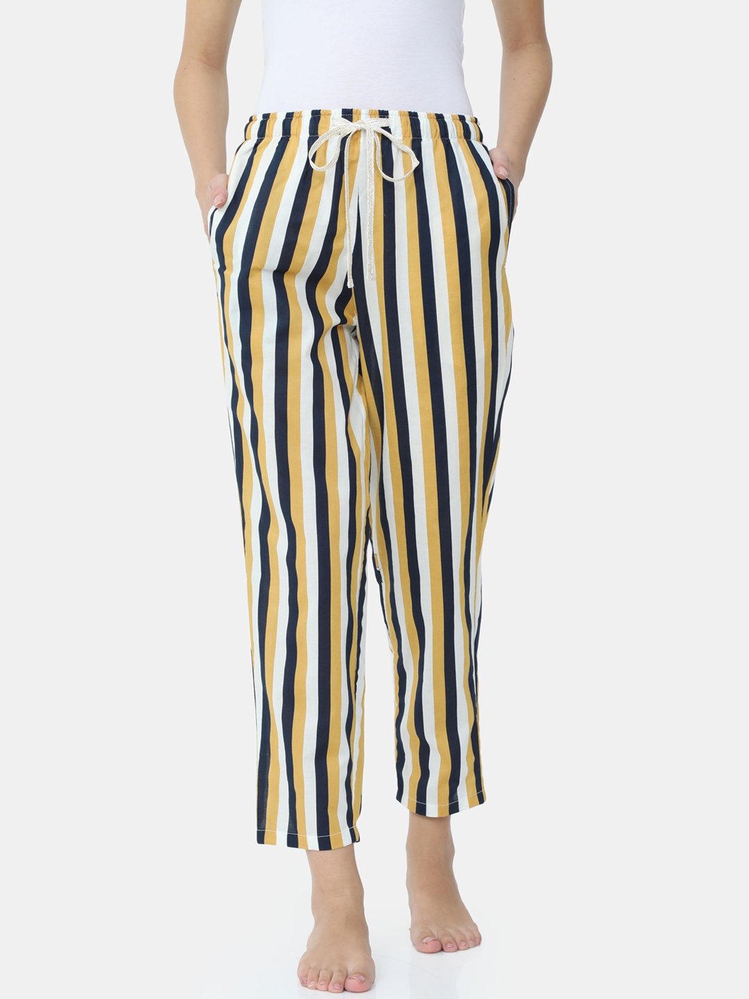 

Bareblow Women Yellow & Black Striped Lounge Pants