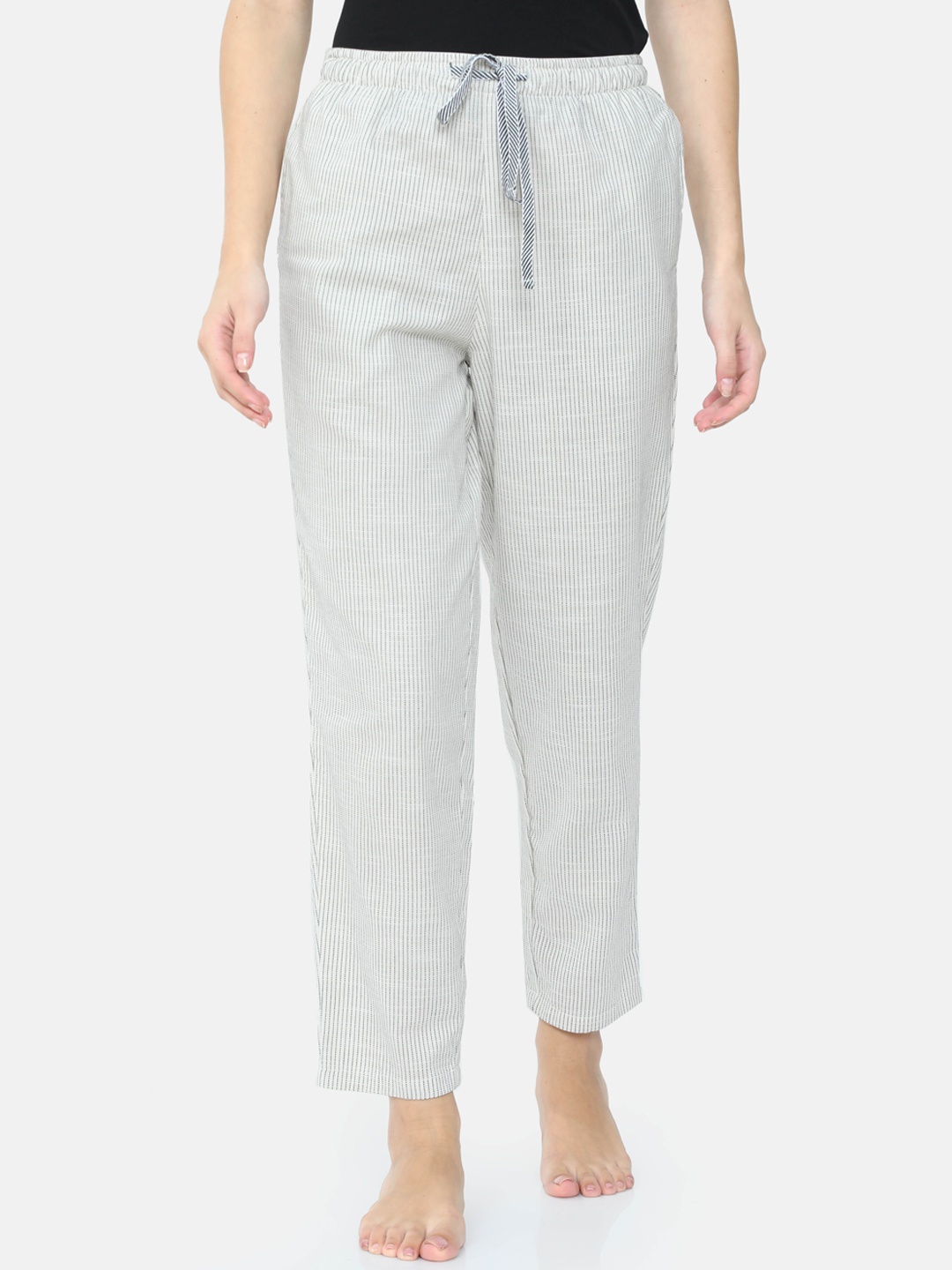 

Bareblow Women White & Black Striped Cotton Lounge Pants