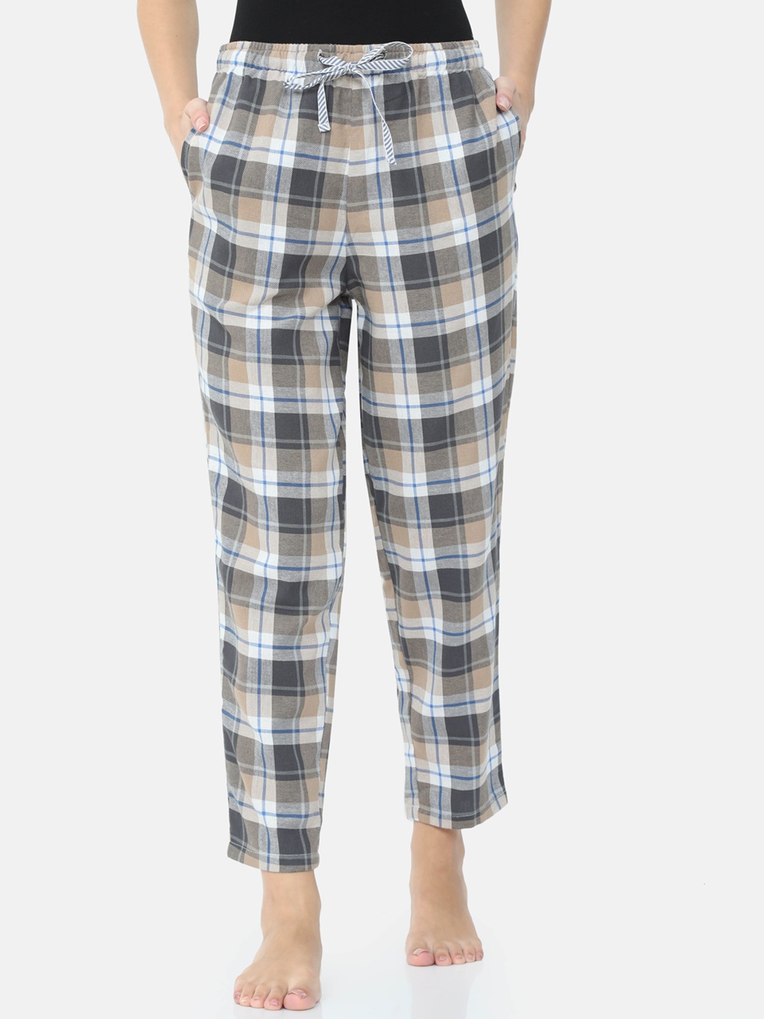 

Bareblow Women White & Black Checked Cotton Lounge Pants