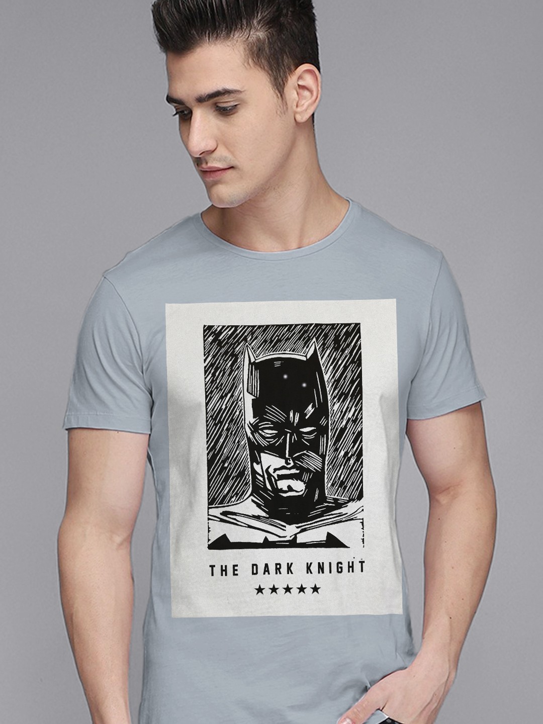 

Free Authority Men Grey Batman Printed Cotton T-shirt
