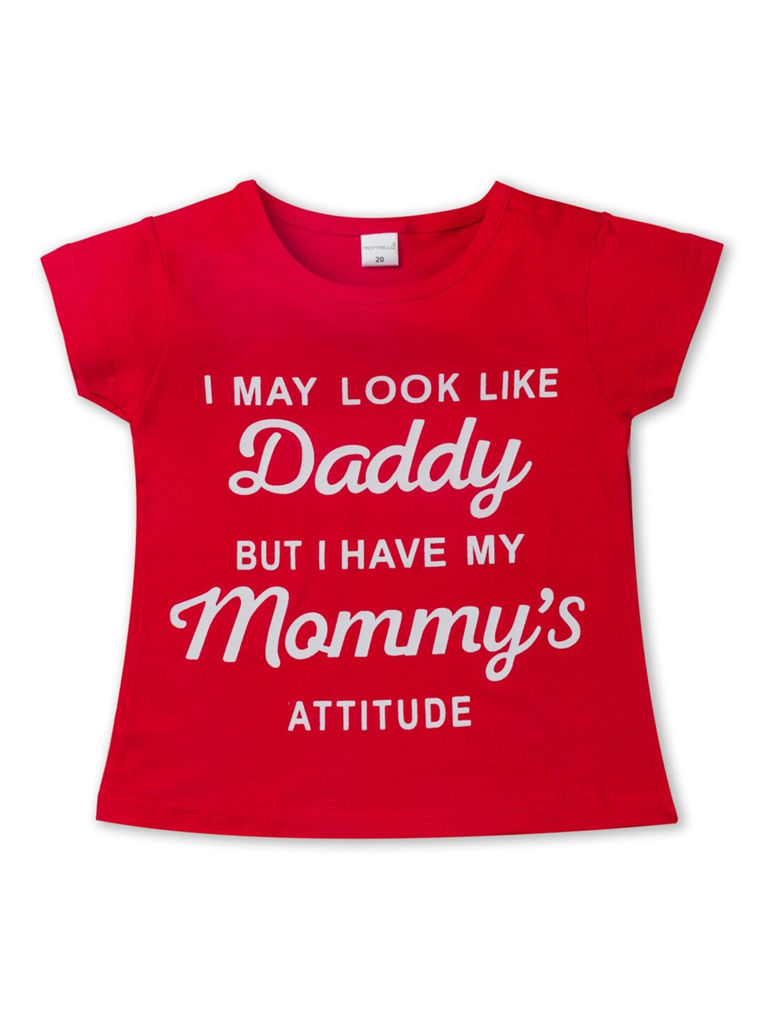 

Montello Girls Red & White Typography Printed T-shirt