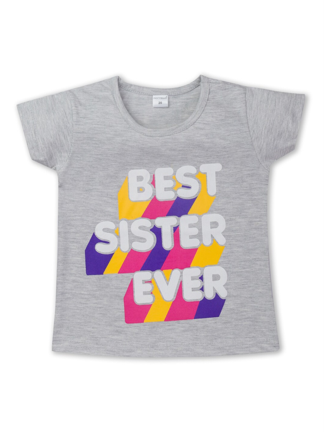 

Montello Girls Grey Typography Printed Cotton T-shirt