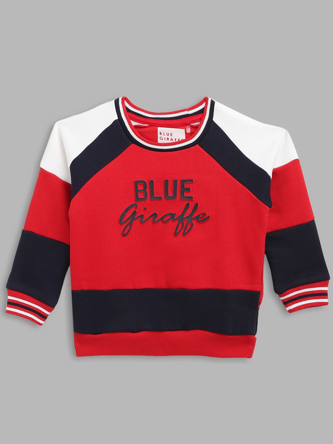 

Blue Giraffe Boys Red & Black Colourblocked Cotton Blend Sweatshirt