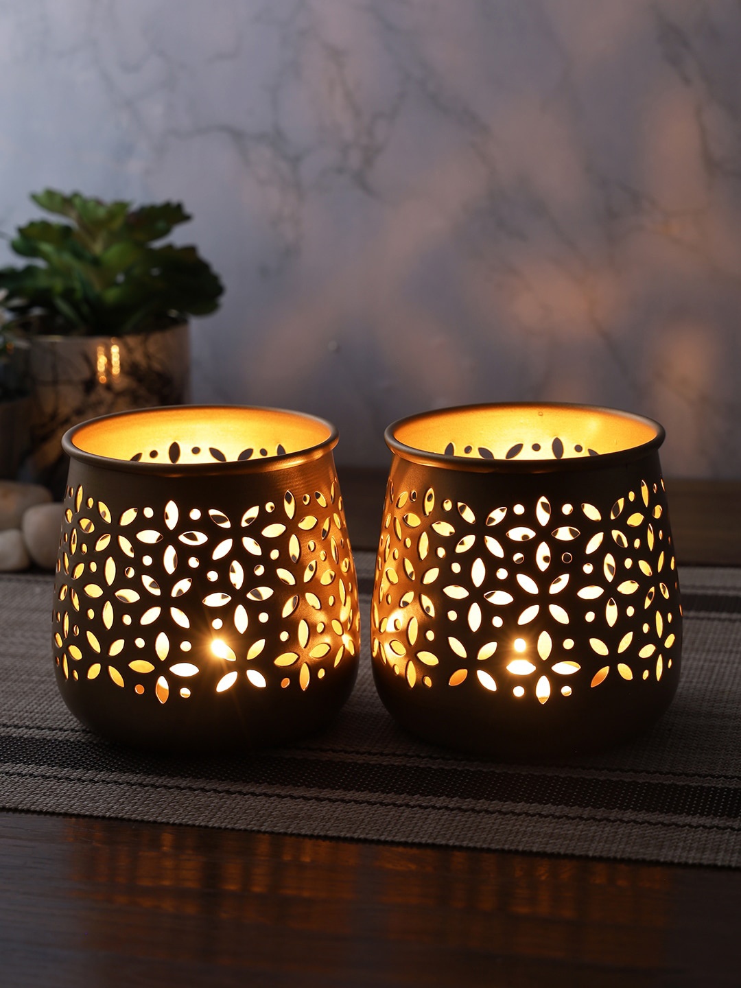 

Aapno Rajasthan Set Of 2 Gold-Toned Candle Holders