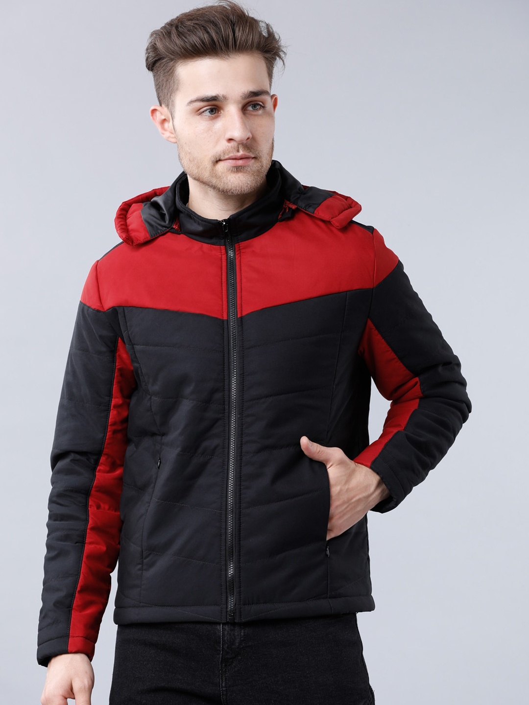

HIGHLANDER Men Black & Red Colourblocked Puffer Jacket