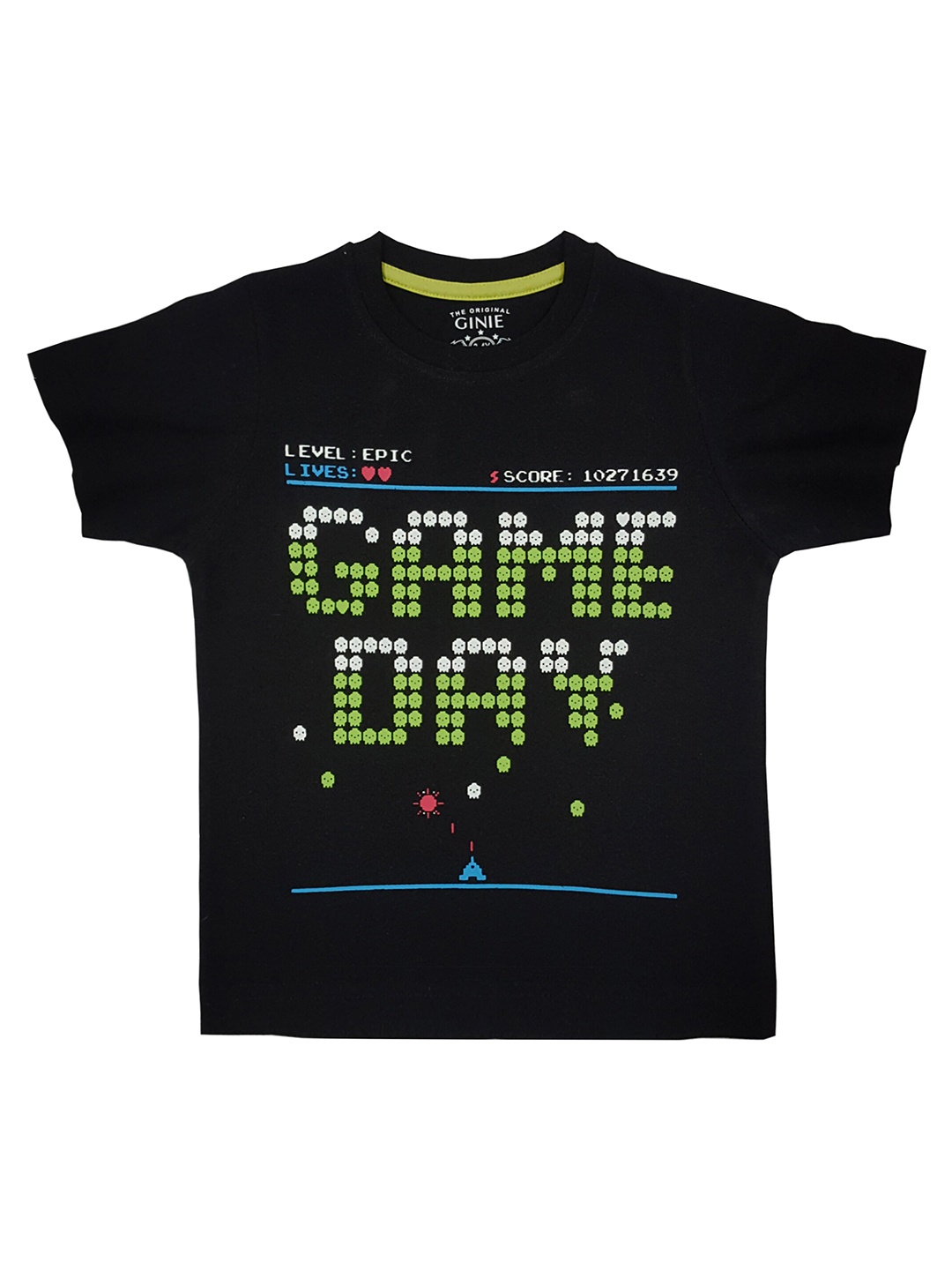 

Ginie Boys Black Typography Printed Cotton T-shirt
