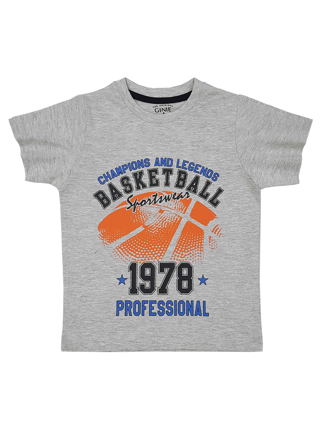 

Ginie Boys Grey Typography Printed Applique T-shirt