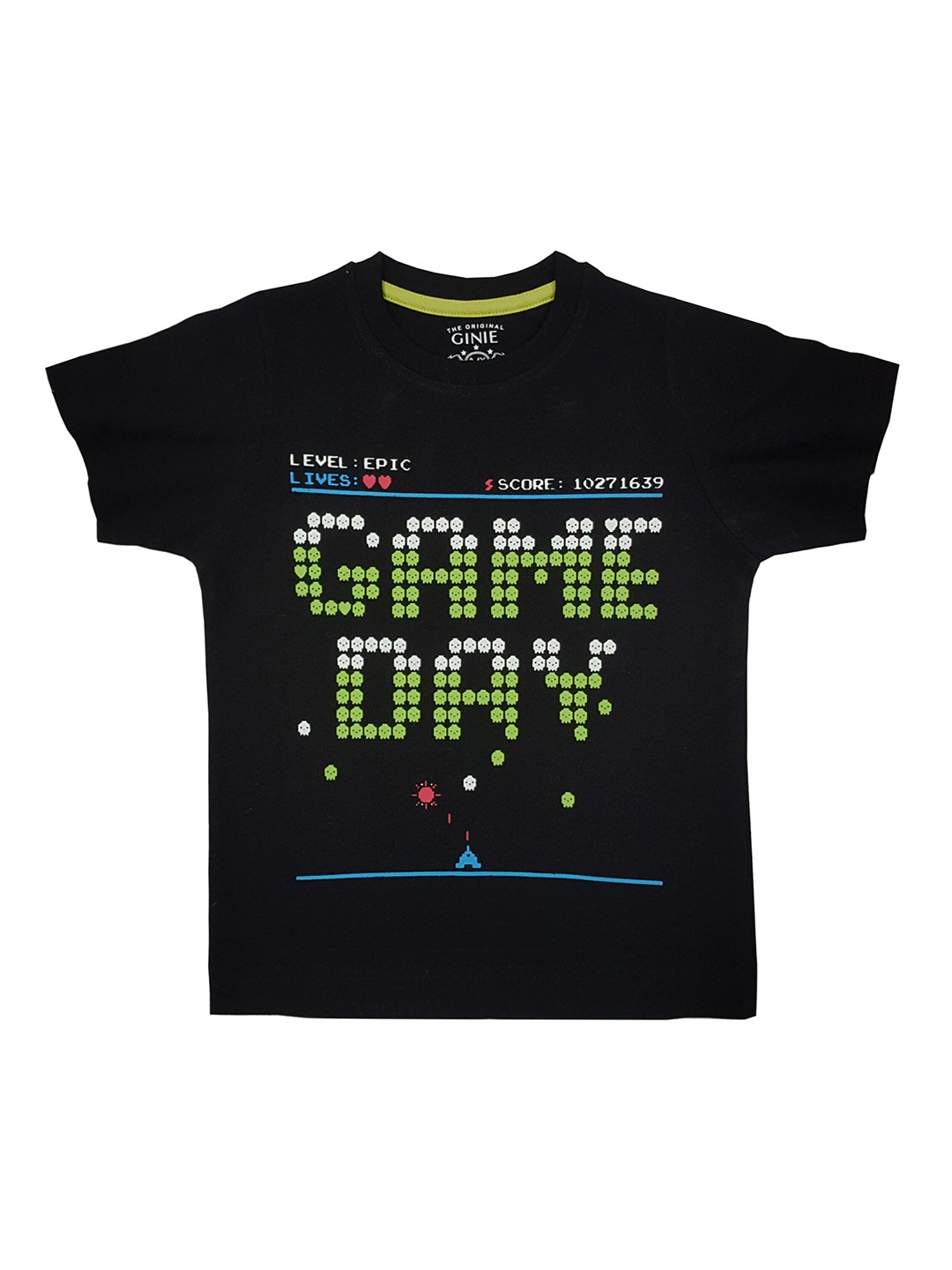 

Ginie Boys Black Typography Printed T-shirt