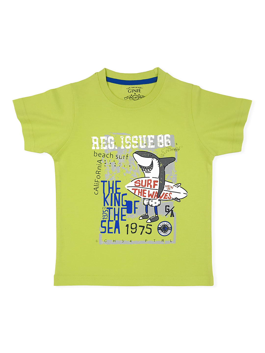 

Ginie Boys Lime Green & White Typography Printed T-shirt