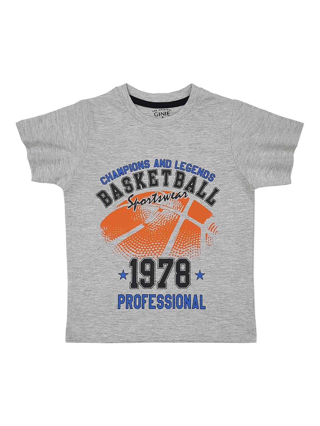 

Ginie Boys Grey Printed Cotton T-shirt