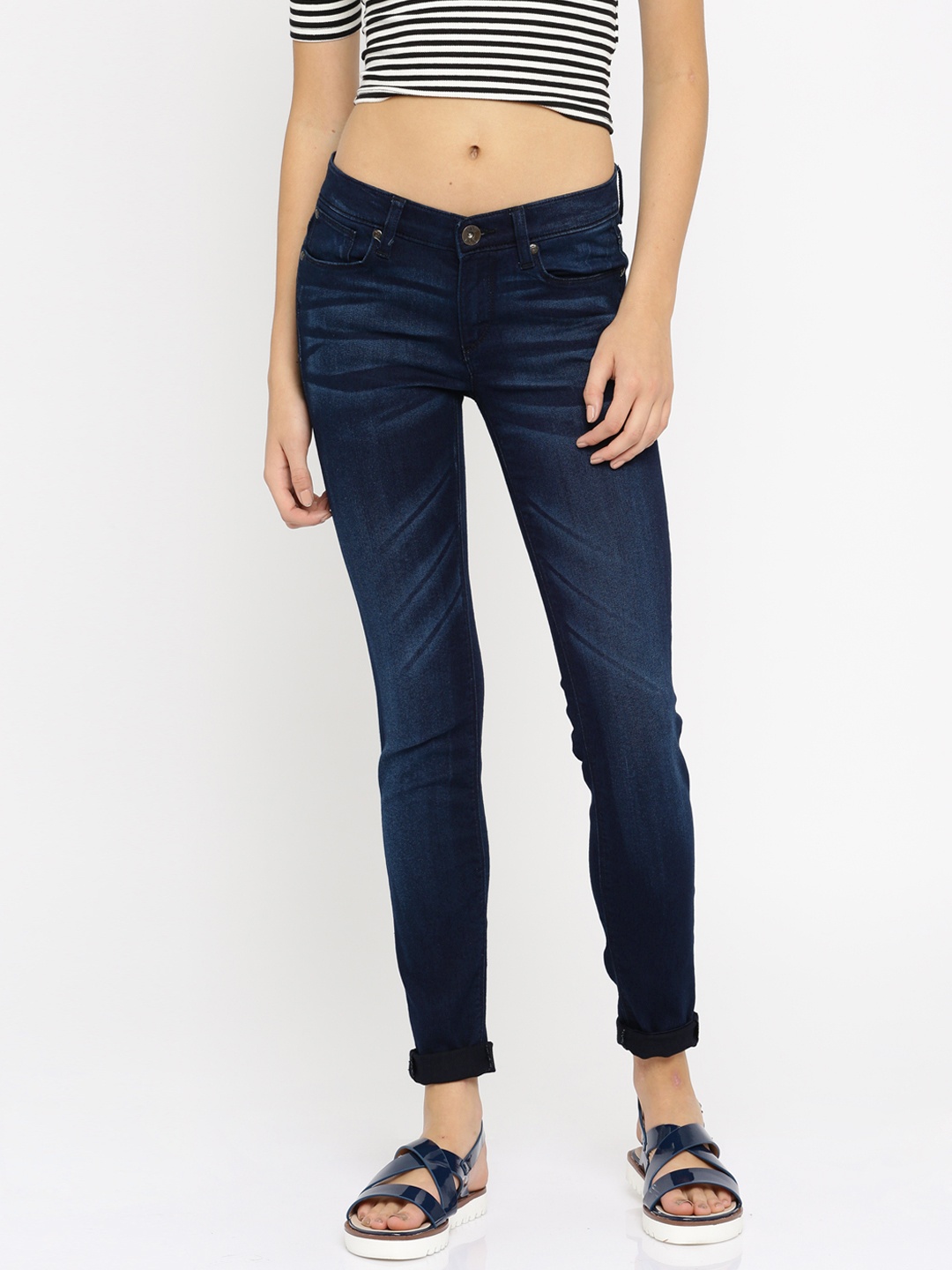 

AND Women Blue Slim Fit Mid-Rise Jeans