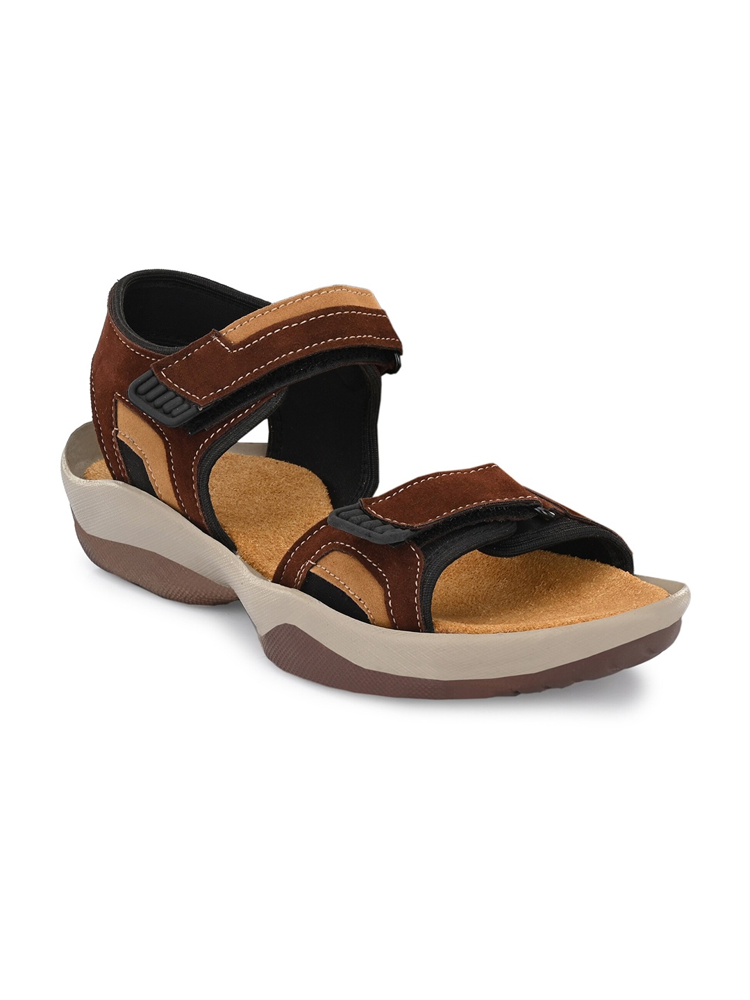 

BUCIK Men Brown & White Leather Comfort Sandals