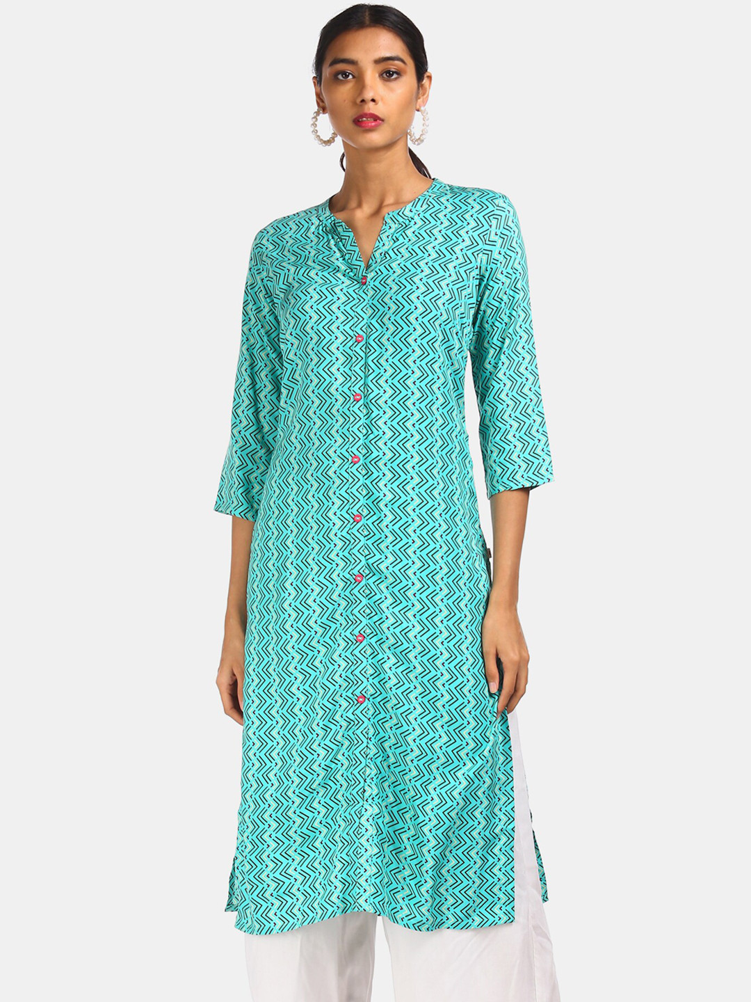 

Karigari Women Blue & Black Geometric Printed Kurta