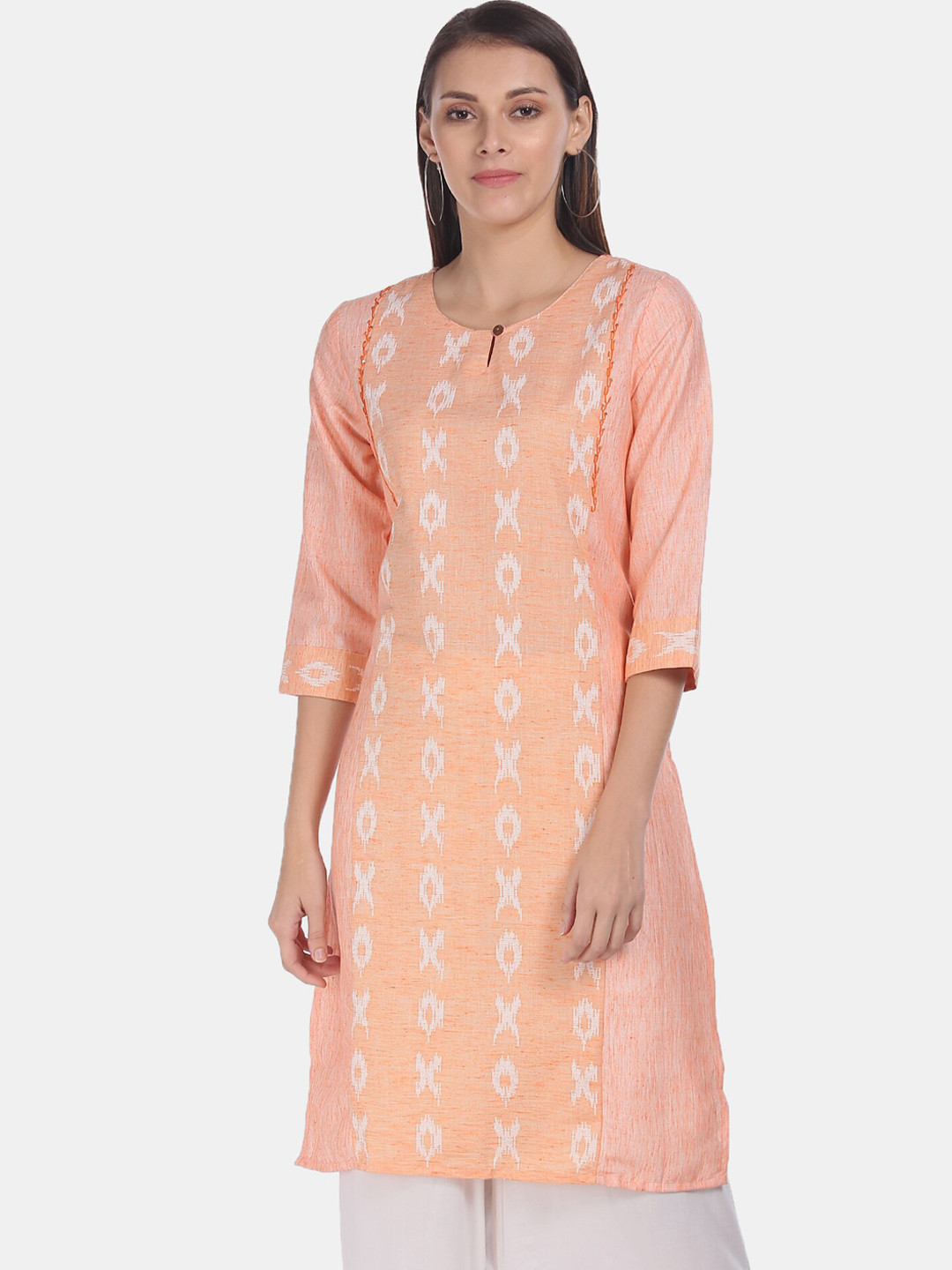 

Karigari Women Orange Patterned Weave Kurta