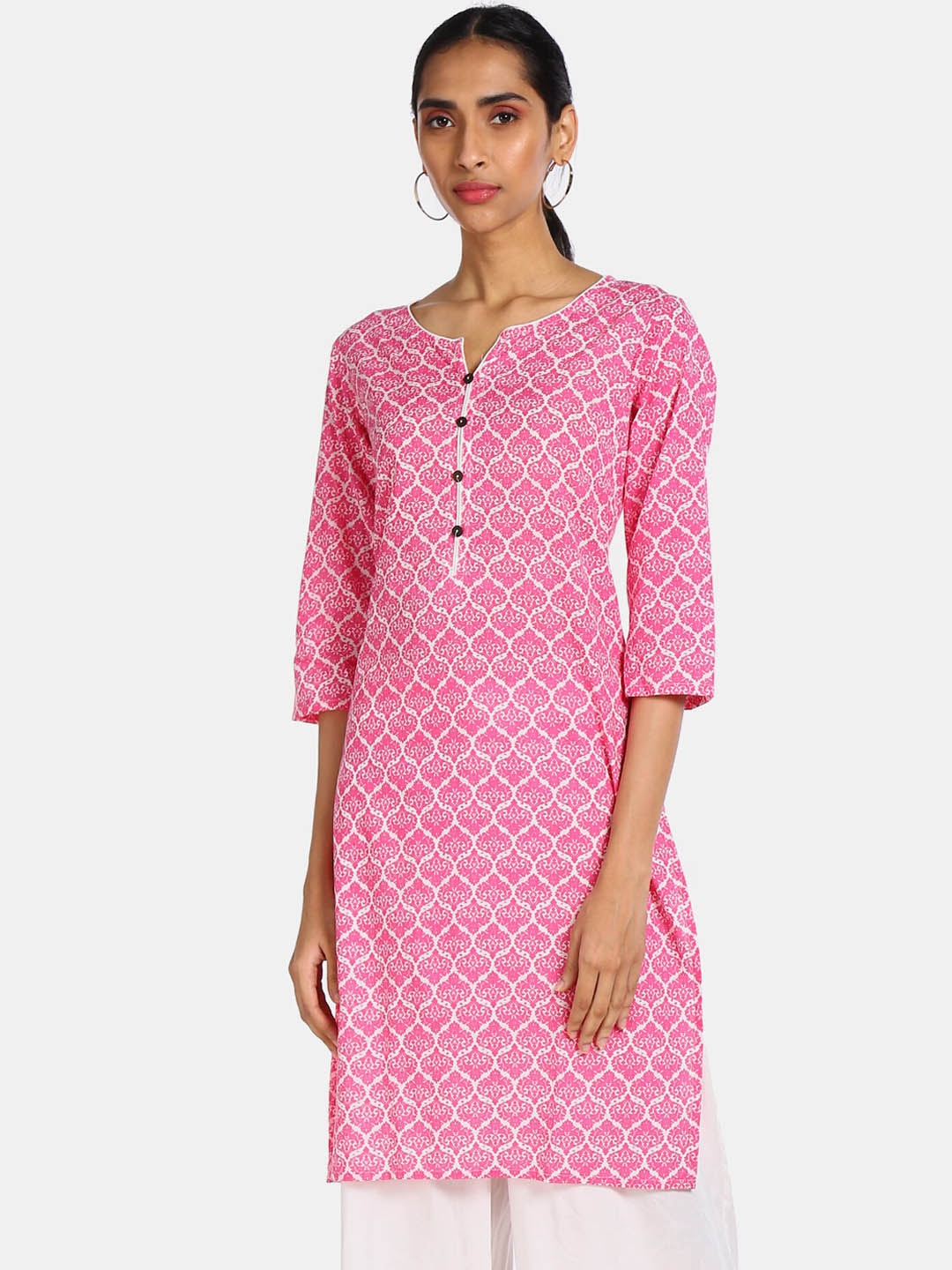 

Karigari Women Pink Geometric Printed Kurta